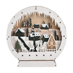 Wooden Light Up Round Christmas Village Scene - Green