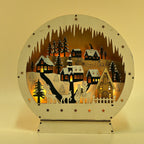 Wooden Light Up Round Christmas Village Scene - Green
