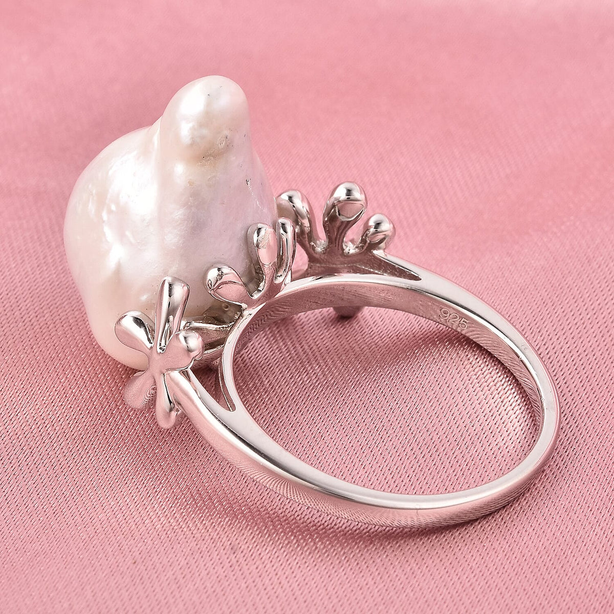 Lucy Q - Freshwater White Baroque Pearl Ring in Rhodium Overlay Sterling Silver 3653424 1