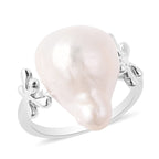 LucyQ - Freshwater White Baroque Pearl Ring in Rhodium Overlay Sterling Silver