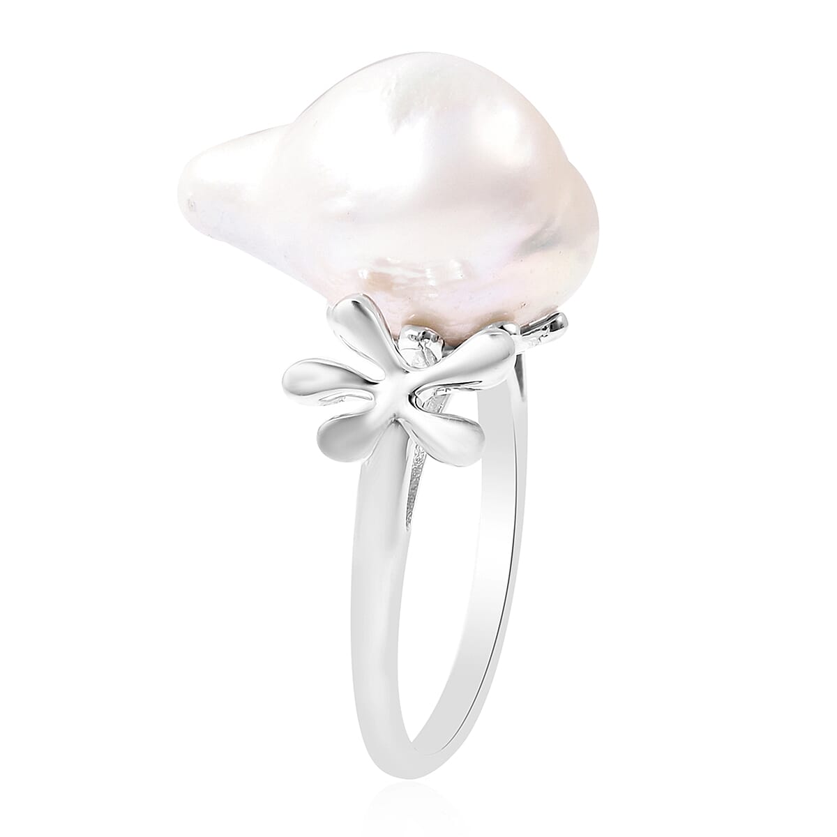 Lucy Q - Freshwater White Baroque Pearl Ring in Rhodium Overlay Sterling Silver 3653424 4