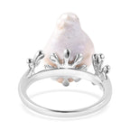 LucyQ - Freshwater White Baroque Pearl Ring in Rhodium Overlay Sterling Silver