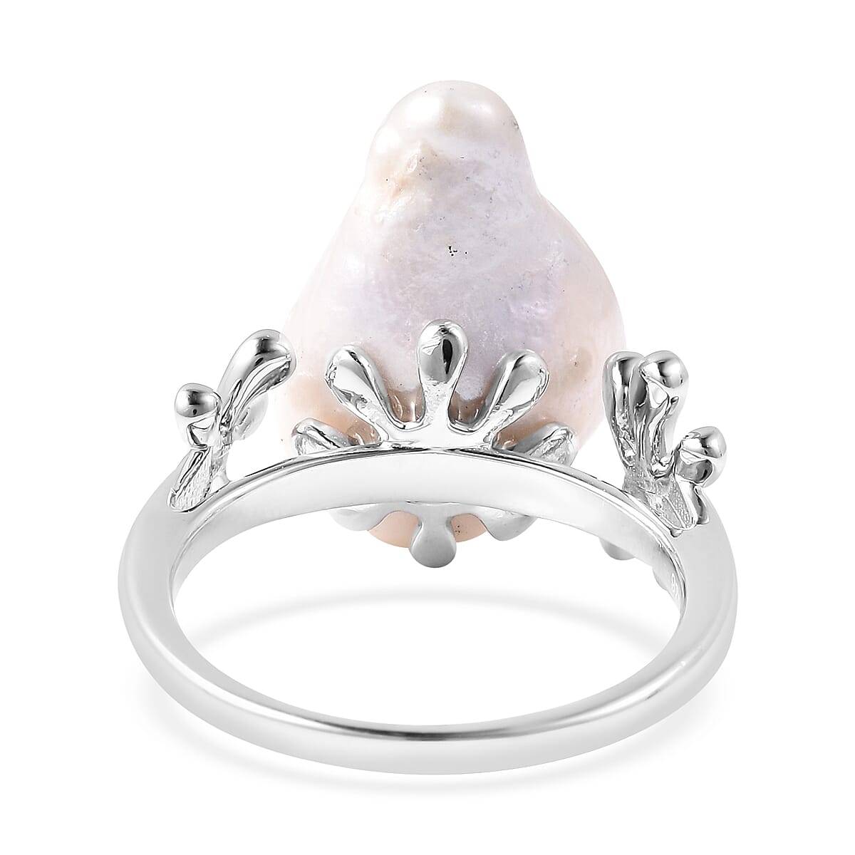 Lucy Q - Freshwater White Baroque Pearl Ring in Rhodium Overlay Sterling Silver 3653424 5