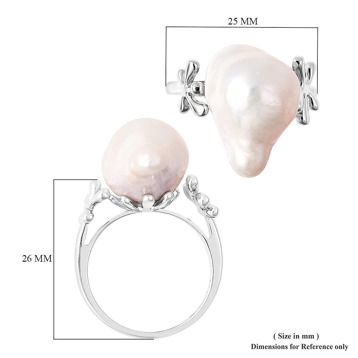 Lucy Q - Freshwater White Baroque Pearl Ring in Rhodium Overlay Sterling Silver 3653424 6