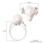 LucyQ - Freshwater White Baroque Pearl Ring in Rhodium Overlay Sterling Silver