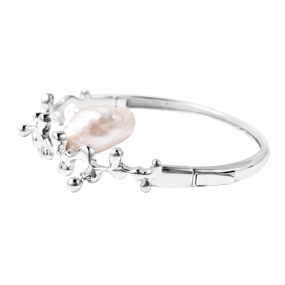 Lucy Q Baroque Freshwater White Pearl Splash and Drip Design Bangle (Size 7.5) in Rhodium Overlay Sterling Silver, Silver Wt 21.17 Gms 3653450 3