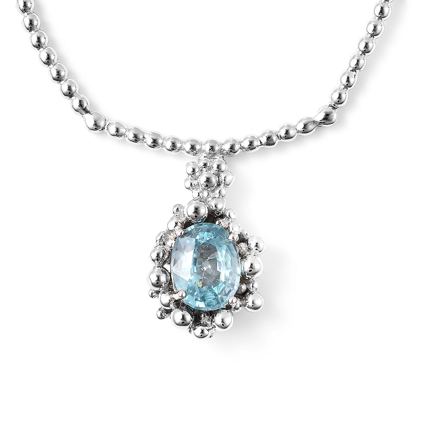 Lucy Q Bubble Collection - Ratanakiri Blue Zircon Necklace (Size 16 with 4 inch Extender) in Rhodium Overlay Sterling Silver 2.71 Ct. 3710539 0