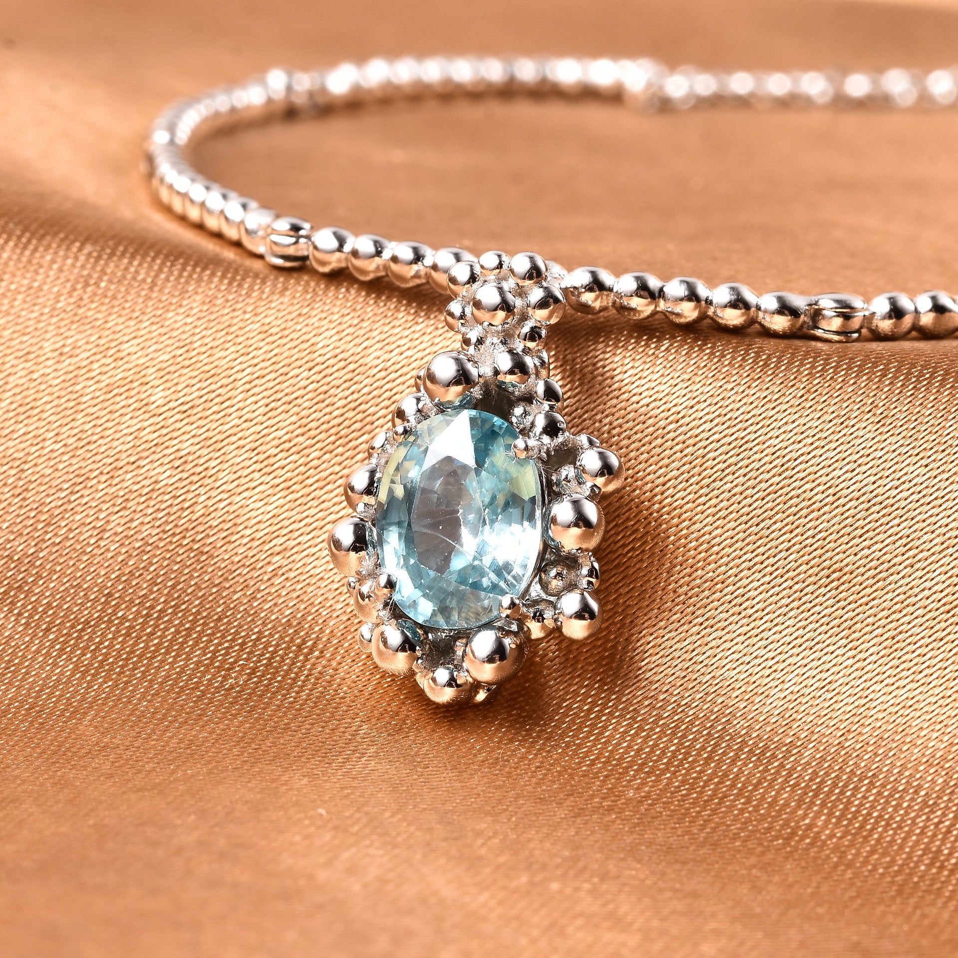 Lucy Q Bubble Collection - Ratanakiri Blue Zircon Necklace (Size 16 with 4 inch Extender) in Rhodium Overlay Sterling Silver 2.71 Ct. 3710539 1