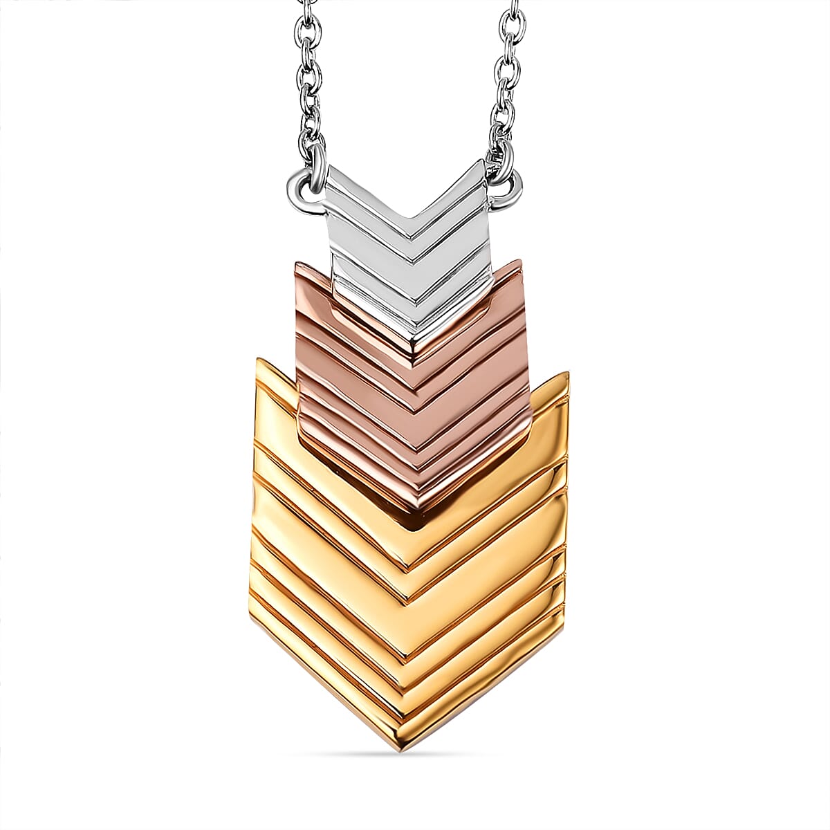 Lucy Q Close Out Deal - Arrow Collection - Rhodium Overlay Sterling Silver Necklace (Size - 16 with 2 Inch Extender) in Tri Tone. 7236027 0