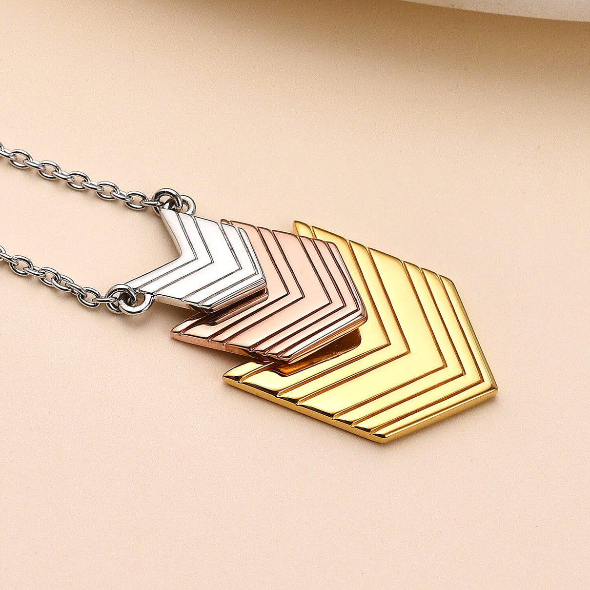 Lucy Q Close Out Deal - Arrow Collection - Rhodium Overlay Sterling Silver Necklace (Size - 16 with 2 Inch Extender) in Tri Tone. 7236027 1