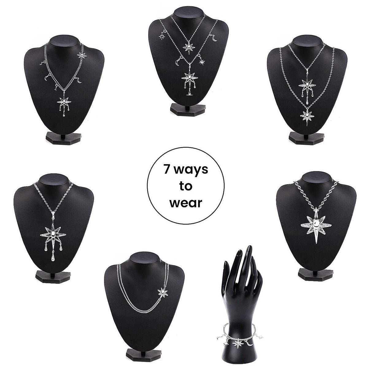 Lucy Q Constellation Collection - 7 in 1 Wear Rhodium Overlay Sterling Silver Moon and Star Necklace (Size 24) and Detachable Pendant with Chain (Size 15,16,17) 3887866 0