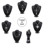 LucyQ Constellation Collection - 7 in 1 Wear Rhodium Overlay Sterling Silver Moon & Star Necklace (Size 24) and Detachable Pendant with Chain (Size 15,16,17)