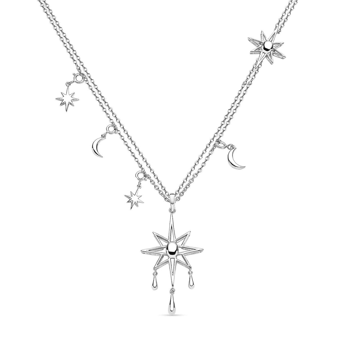 Lucy Q Constellation Collection - 7 in 1 Wear Rhodium Overlay Sterling Silver Moon and Star Necklace (Size 24) and Detachable Pendant with Chain (Size 15,16,17) 3887866 4