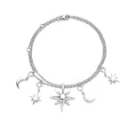LucyQ Constellation Collection - 7 in 1 Wear Rhodium Overlay Sterling Silver Moon & Star Necklace (Size 24) and Detachable Pendant with Chain (Size 15,16,17)