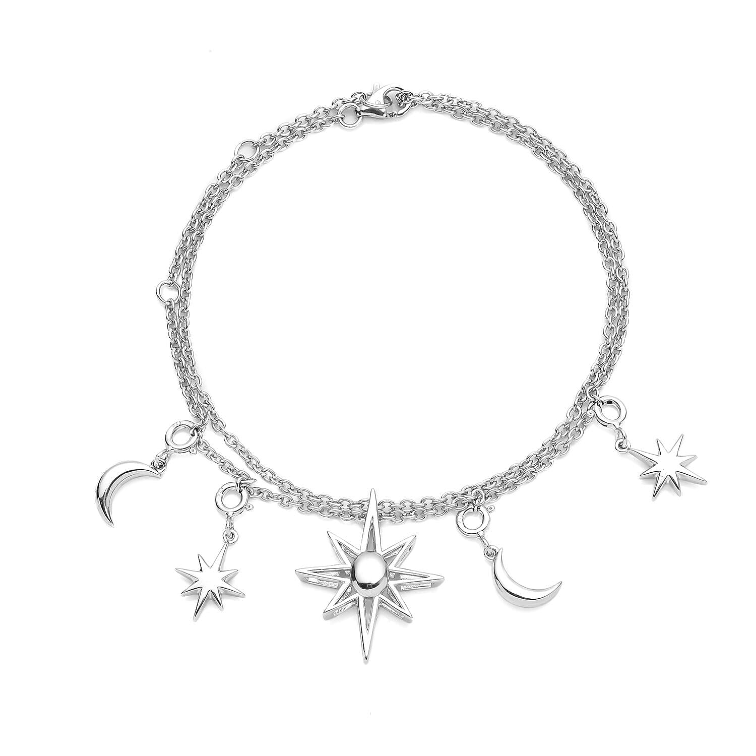 Lucy Q Constellation Collection - 7 in 1 Wear Rhodium Overlay Sterling Silver Moon and Star Necklace (Size 24) and Detachable Pendant with Chain (Size 15,16,17) 3887866 5