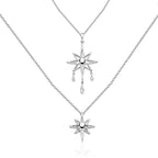 LucyQ Constellation Collection - 7 in 1 Wear Rhodium Overlay Sterling Silver Moon & Star Necklace (Size 24) and Detachable Pendant with Chain (Size 15,16,17)