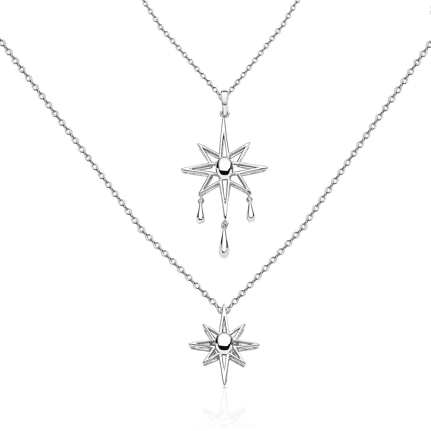 Lucy Q Constellation Collection - 7 in 1 Wear Rhodium Overlay Sterling Silver Moon and Star Necklace (Size 24) and Detachable Pendant with Chain (Size 15,16,17) 3887866 8