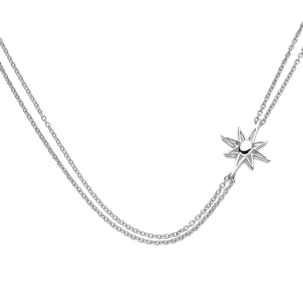 LucyQ Constellation Collection - 7 in 1 Wear Rhodium Overlay Sterling Silver Moon & Star Necklace (Size 24) and Detachable Pendant with Chain (Size 15,16,17)