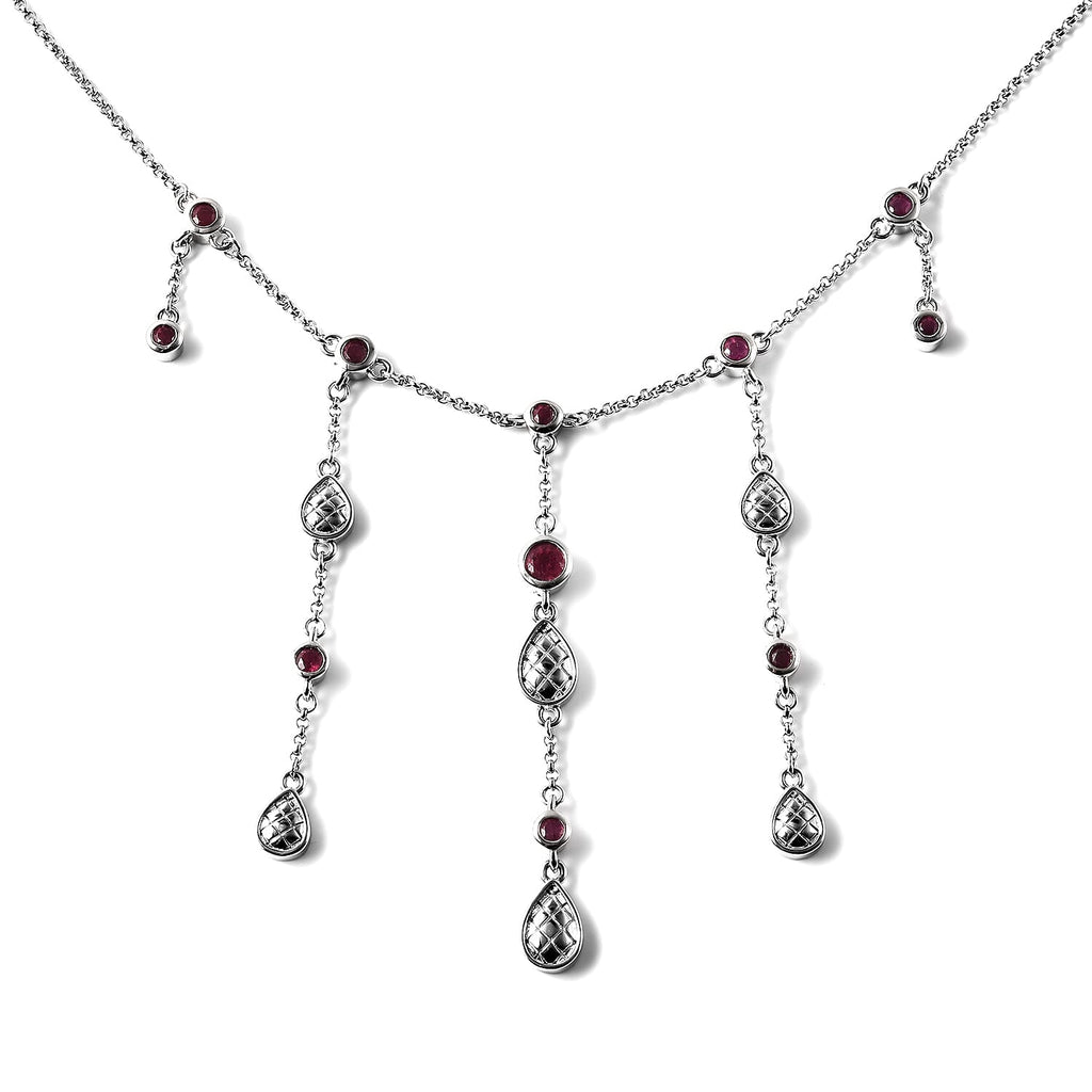 LucyQ Drop Collection - African Ruby (FF) Waterfall Necklace (Size 18) in Rhodium Overlay Sterling Silver 2.80 Ct.