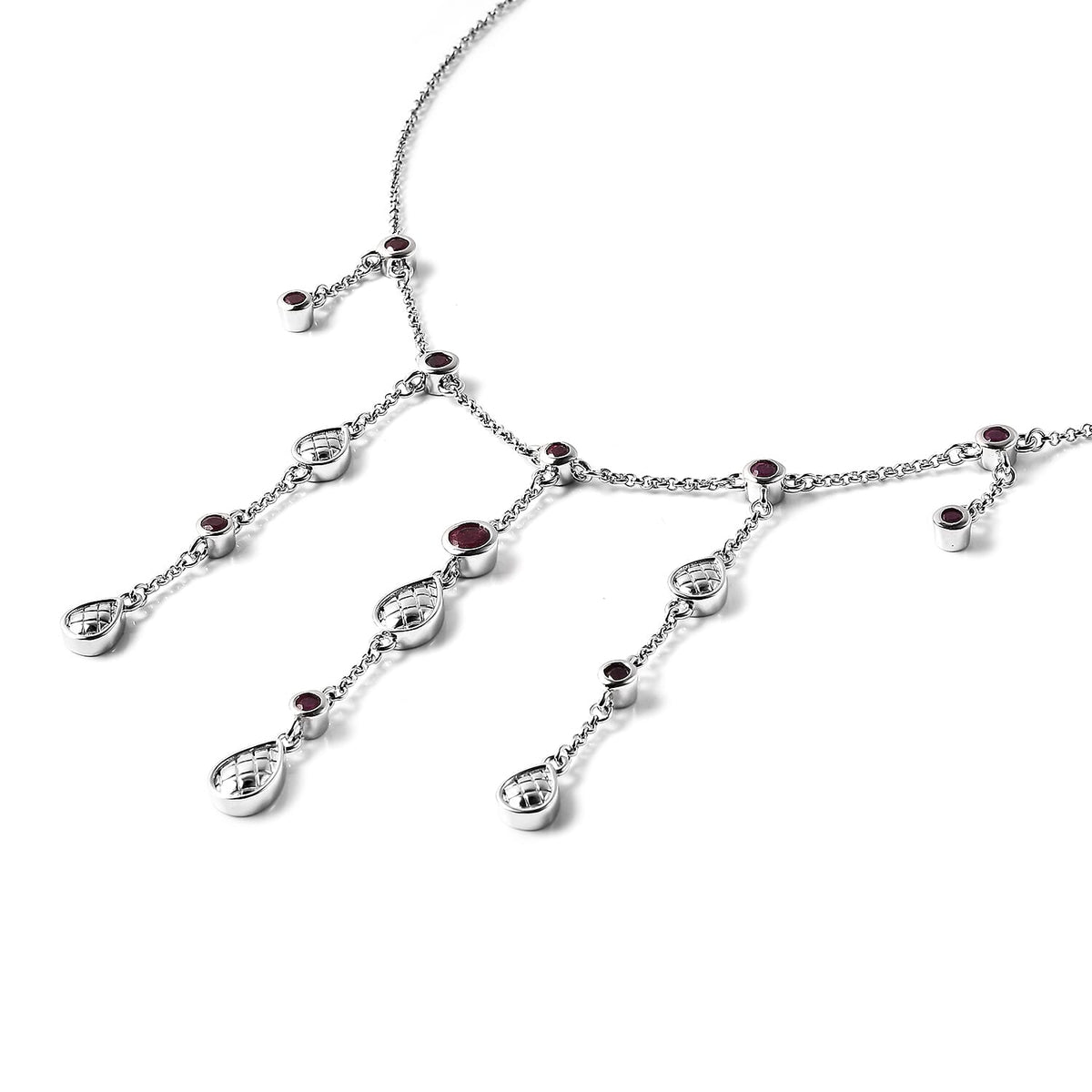 Lucy Q Drop Collection - African Ruby (FF) Waterfall Necklace (Size 18) in Rhodium Overlay Sterling Silver 2.80 Ct. 3820315 4