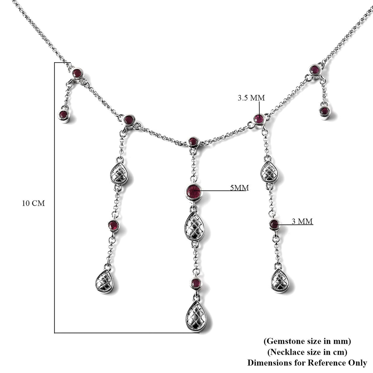 Lucy Q Drop Collection - African Ruby (FF) Waterfall Necklace (Size 18) in Rhodium Overlay Sterling Silver 2.80 Ct. 3820315 5