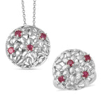 LucyQ Filigree Collection - African Ruby (FF) Interchangeable Poison Ring-Locket with Chain (Size 22) in Rhodium Overlay Sterling Silver, Silver