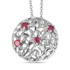 LucyQ Filigree Collection - African Ruby (FF) Interchangeable Poison Ring-Locket with Chain (Size 22) in Rhodium Overlay Sterling Silver, Silver