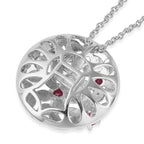 LucyQ Filigree Collection - African Ruby (FF) Interchangeable Poison Ring-Locket with Chain (Size 22) in Rhodium Overlay Sterling Silver, Silver