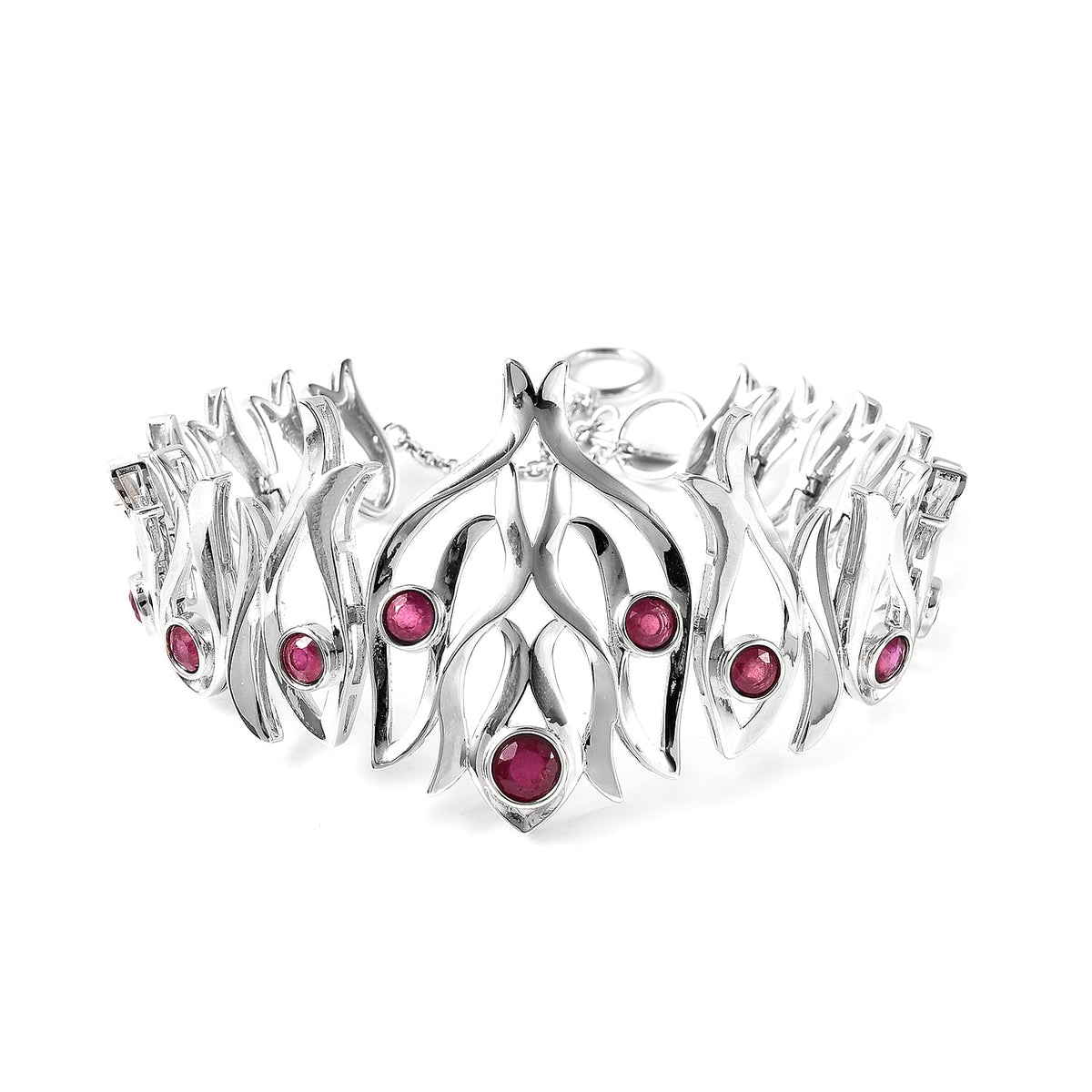 Lucy Q Flame Collection - African Ruby (FF) Bracelet (Size 8) in Rhodium Overlay Sterling Silver 3.88 Ct. 3820650 0