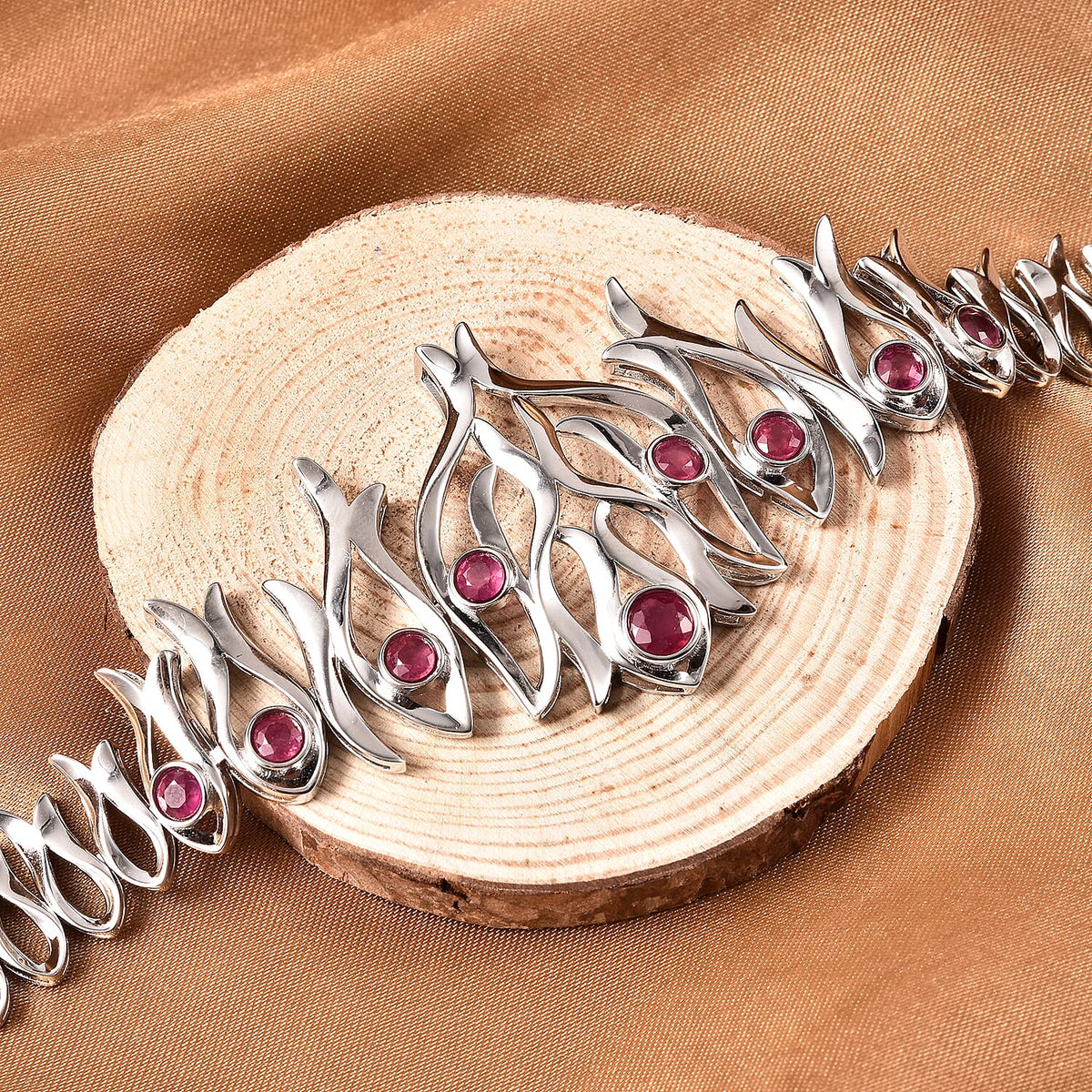 Lucy Q Flame Collection - African Ruby (FF) Bracelet (Size 8) in Rhodium Overlay Sterling Silver 3.88 Ct. 3820650 3