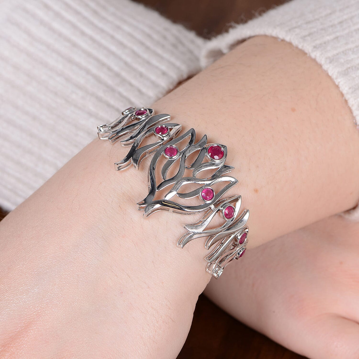 Lucy Q Flame Collection - African Ruby (FF) Bracelet (Size 8) in Rhodium Overlay Sterling Silver 3.88 Ct. 3820650 5