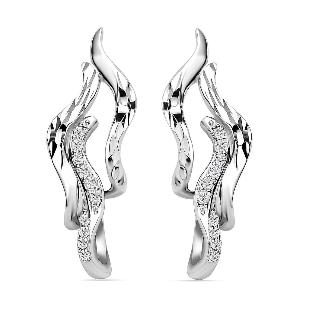 LucyQ Flame Collection - Moissanite Earrings (With Push Back) in Rhodium Overlay Sterling Silver