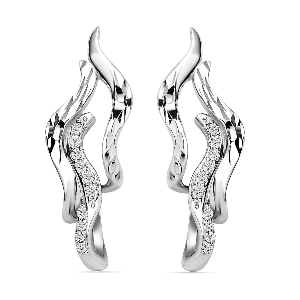 Lucy Q Flame Collection - Moissanite Earrings (With Push Back) in Rhodium Overlay Sterling Silver 7084160 0