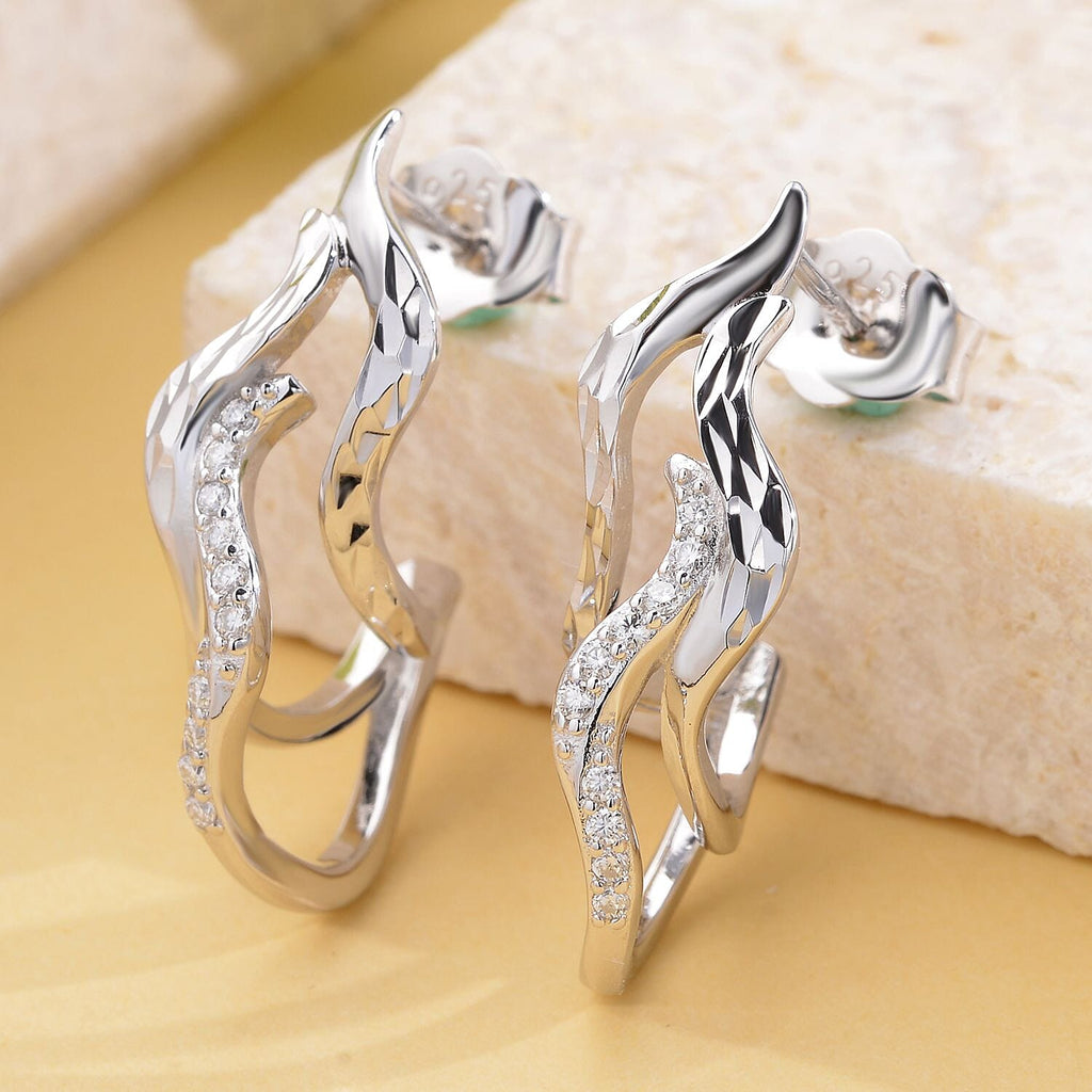 LucyQ Flame Collection - Moissanite Earrings (With Push Back) in Rhodium Overlay Sterling Silver