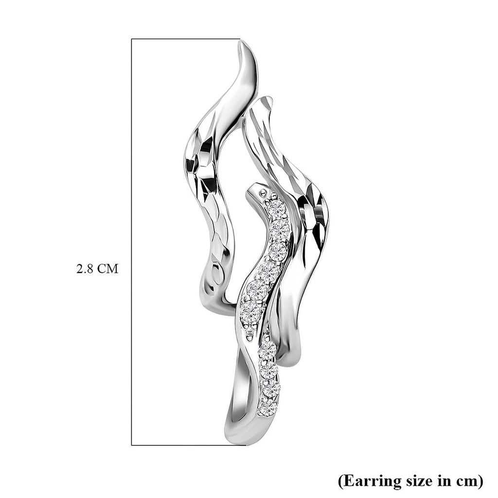 LucyQ Flame Collection - Moissanite Earrings (With Push Back) in Rhodium Overlay Sterling Silver