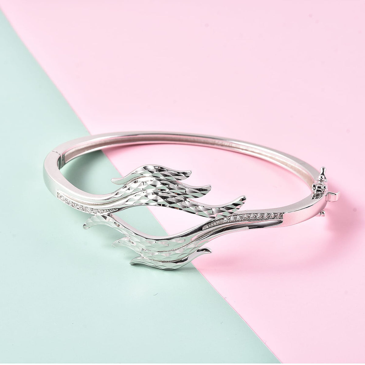 Lucy Q Flame Collection - Natural Cambodian Zircon Bangle Size-7.5 in Rhodium Plated Sterling Silver 3723003 2