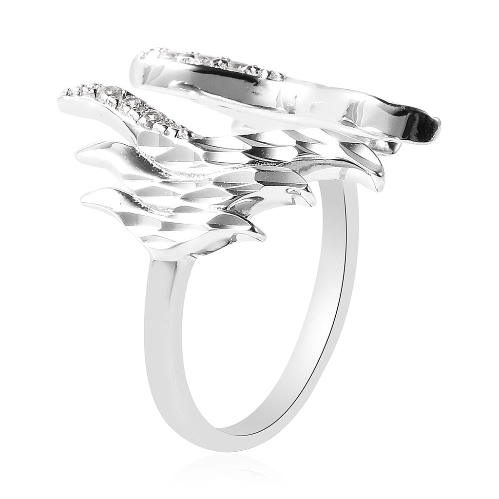 LucyQ Flame Collection - Natural Cambodian Zircon Open Ring in Rhodium Overlay Sterling Silver