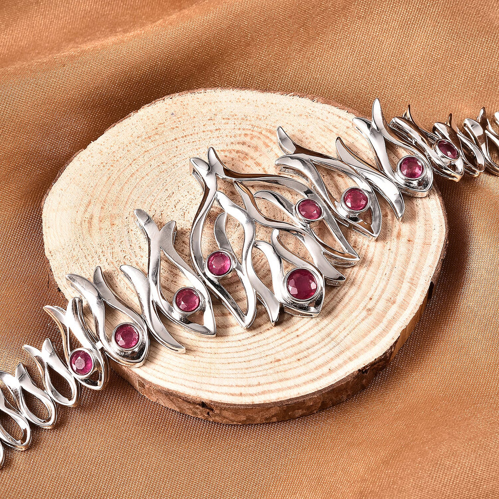 LucyQ Flame Collection - African Ruby (FF) Bracelet (Size 8) in Rhodium Overlay Sterling Silver 3.88 Ct.