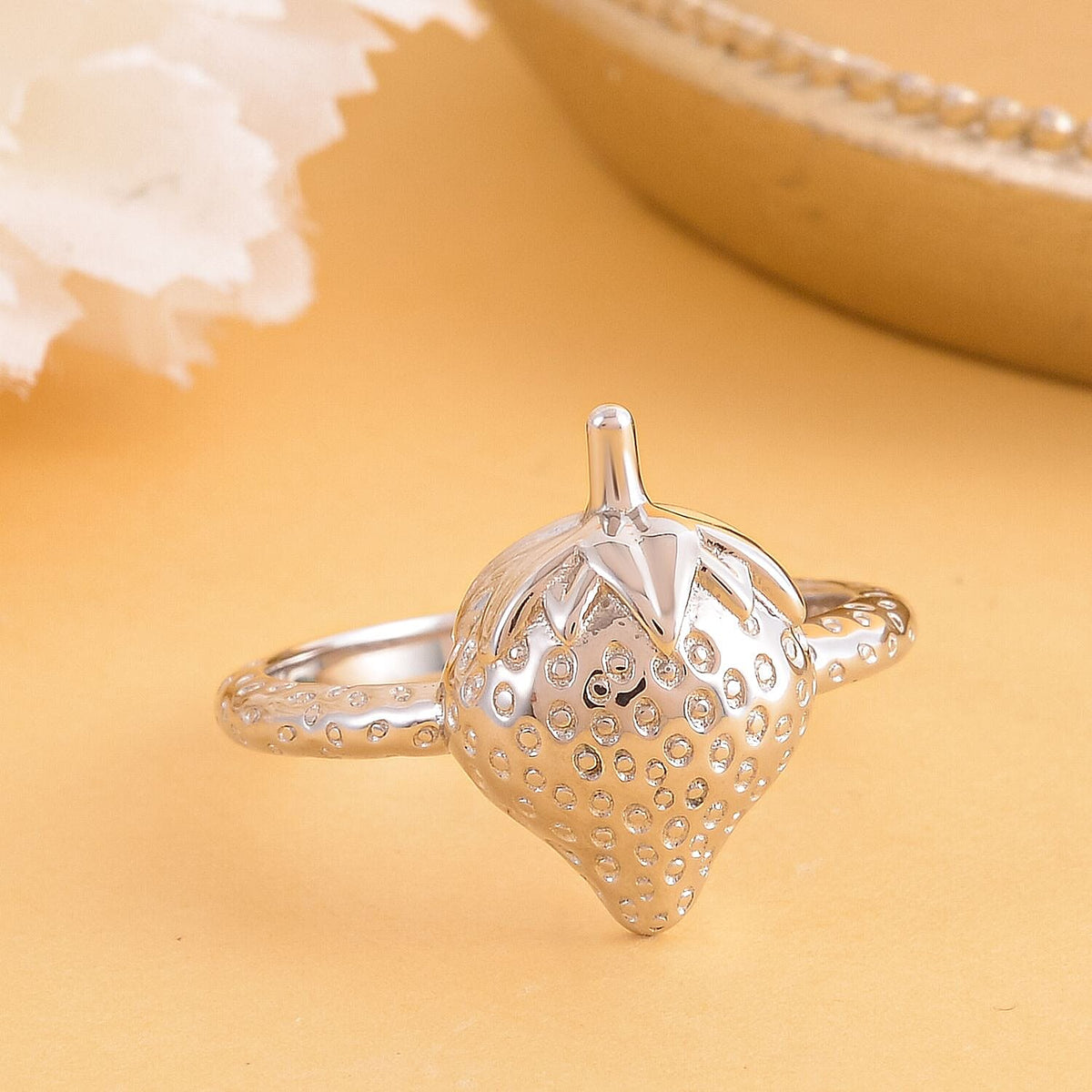 Lucy Q Delicious Collection - Rhodium Overlay Sterling Silver Strawberry Ring 7273559 2