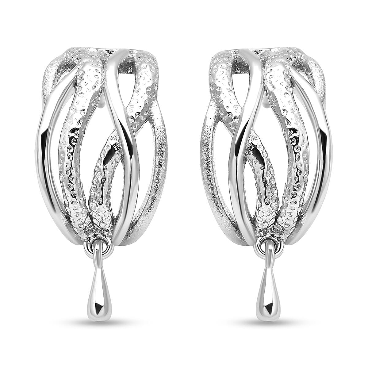 Lucy Q Multi Texture Drop Collection - Crisscross Dangling Earrings in Rhodium Plated Sterling Silver 3889584 0