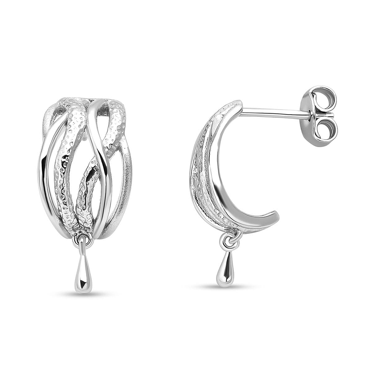 Lucy Q Multi Texture Drop Collection - Crisscross Dangling Earrings in Rhodium Plated Sterling Silver 3889584 3