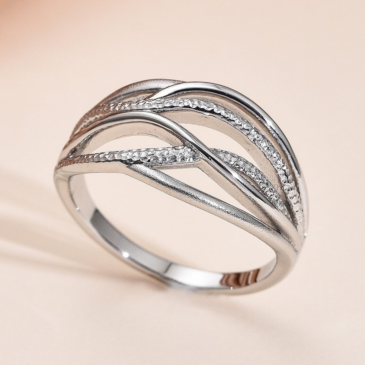 Lucy Q Multi Texture Drop Collection - Crisscross Ring Rhodium Plated Sterling Silver 3889644 1