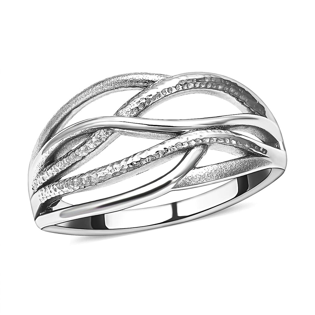 LUCYQ Multi Texture Drop Collection - Rhodium Overlay Sterling Silver Ring