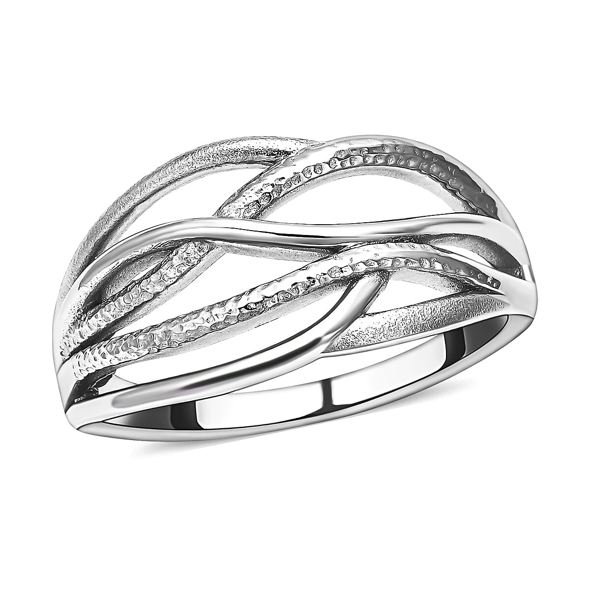 Lucy Q Multi Texture Drop Collection - Crisscross Ring Rhodium Plated Sterling Silver 3889644 3