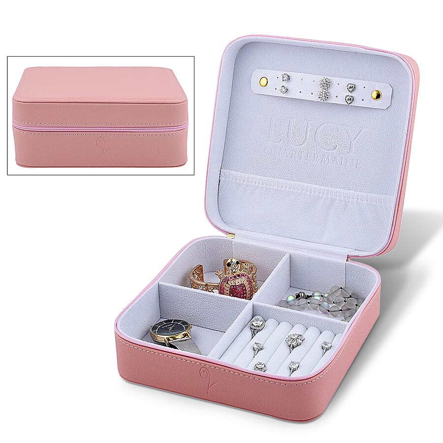 Lucy Q Portable Large Jewellery Box with Zipper Closure - Pink and White 6527148 0