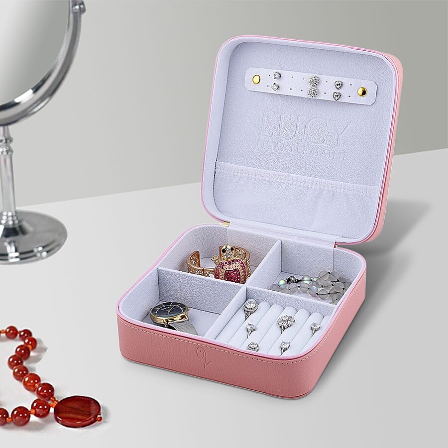 Lucy Q Portable Large Jewellery Box with Zipper Closure - Pink and White 6527148 2