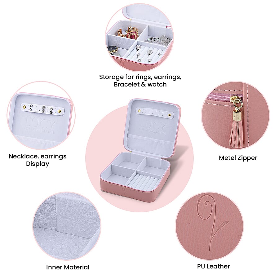 Lucy Q Portable Large Jewellery Box with Zipper Closure - Pink and White 6527148 3
