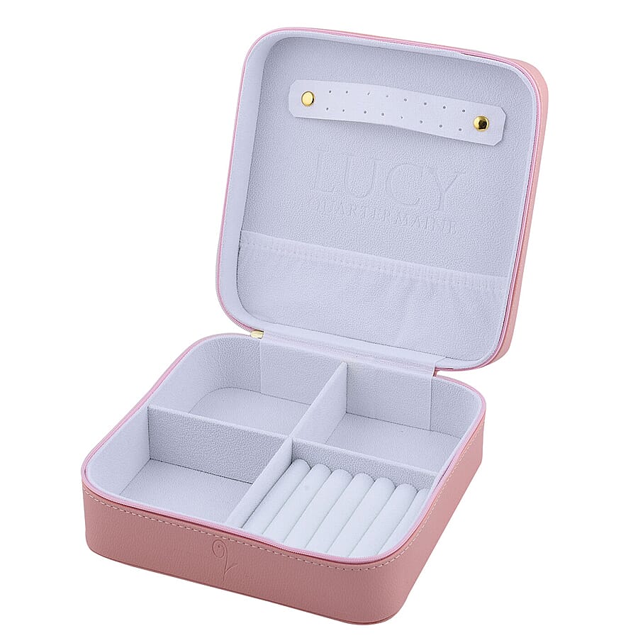 Lucy Q Portable Large Jewellery Box with Zipper Closure - Pink and White 6527148 6