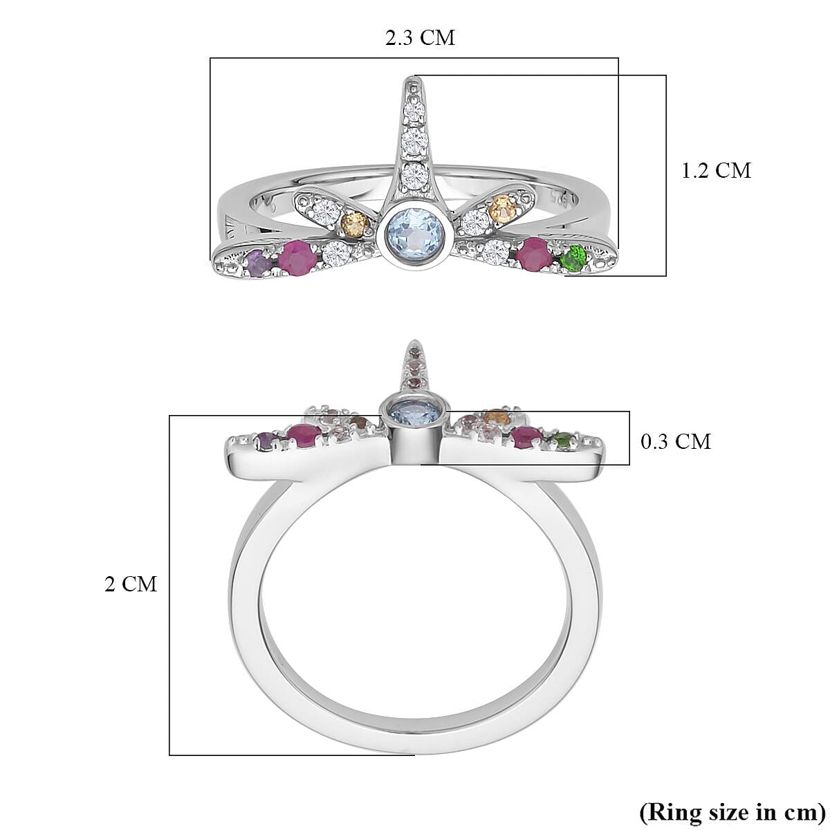 Lucy Q- Dragonfly Collection - Swiss Blue Topaz and Multi Gemstone Ring in Rhodium Overlay Sterling Silver 7280360 10