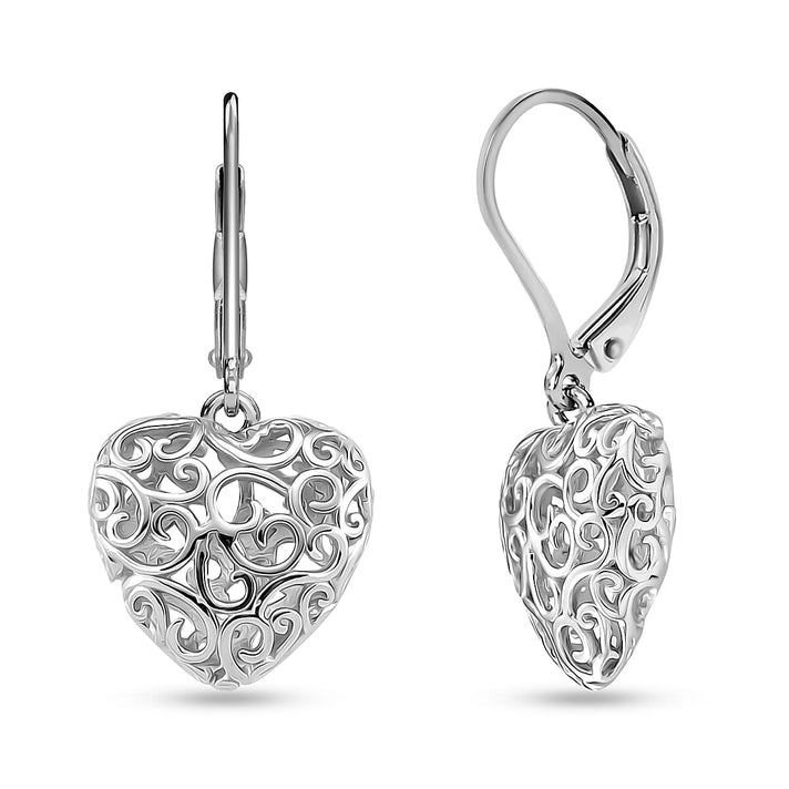 LUCY Q Amore Filigree Collection - Rhodium Overlay Sterling Silver Heart Earrings with Lever Back 7713918 1
